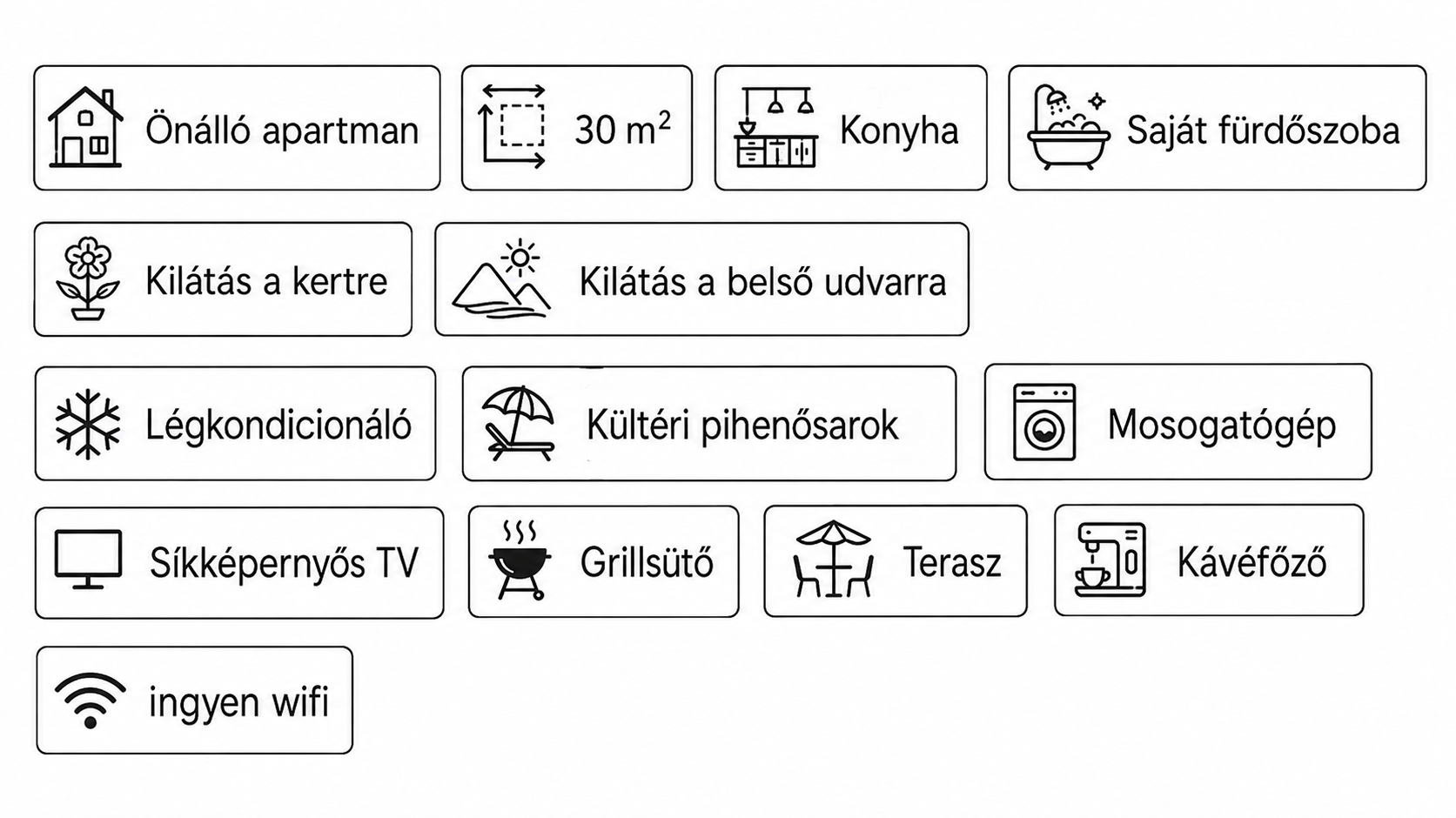 2 személyes apartman Sárospatak – felszereltség